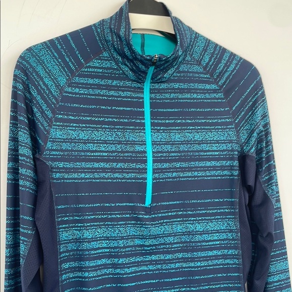 Patagonia Women’s All Weather Zip-Neck Teal Navy Hiking Running Top UPF 15 Large - Picture 1 of 17